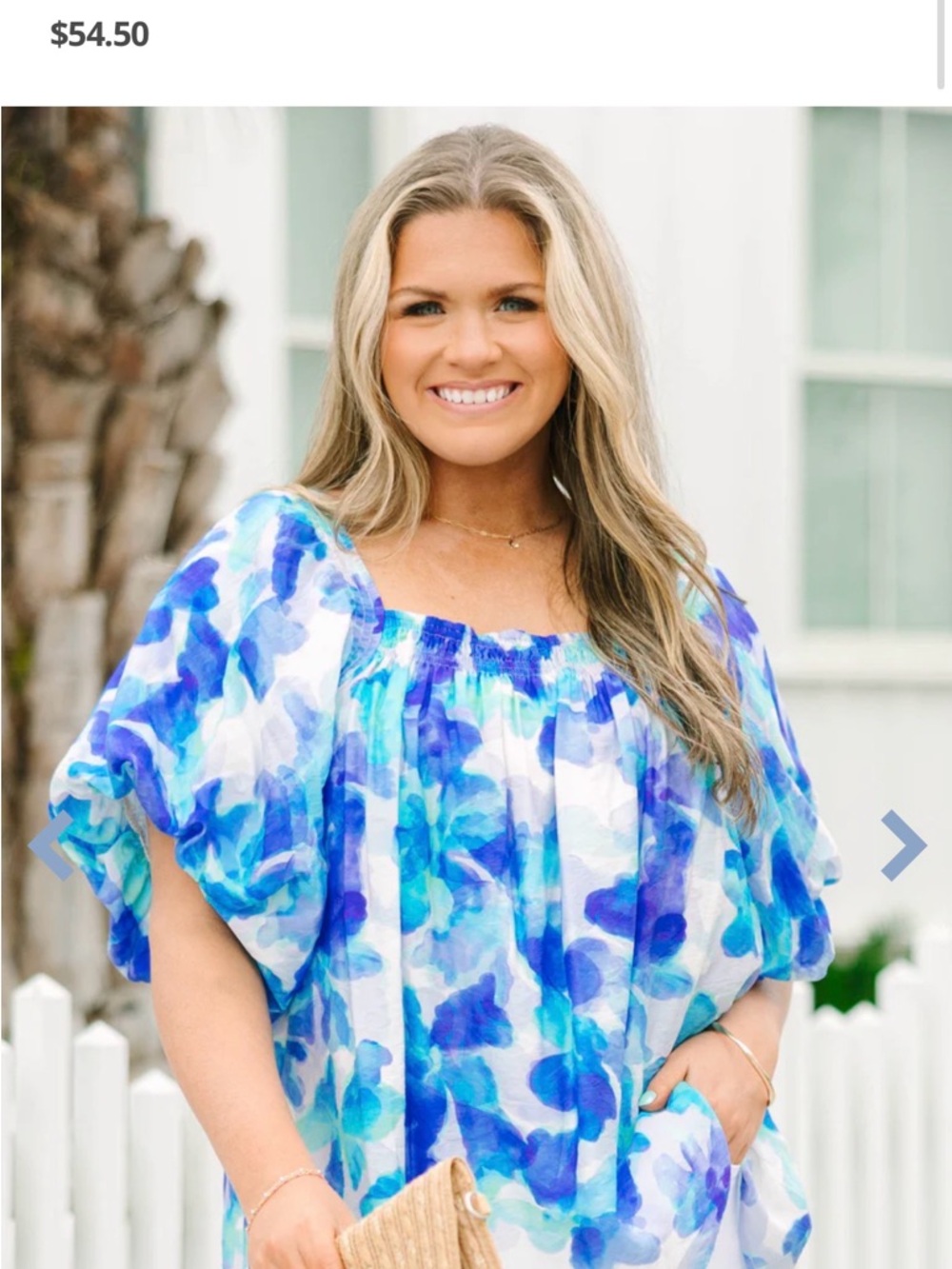 Chic Soul Blue & Teal Watercolor Off-Shoulder Tunic